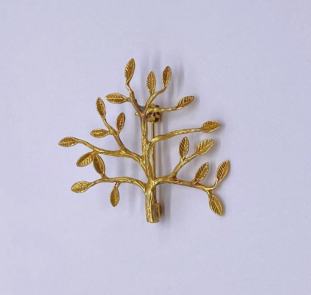 Broche arbre en laiton doré